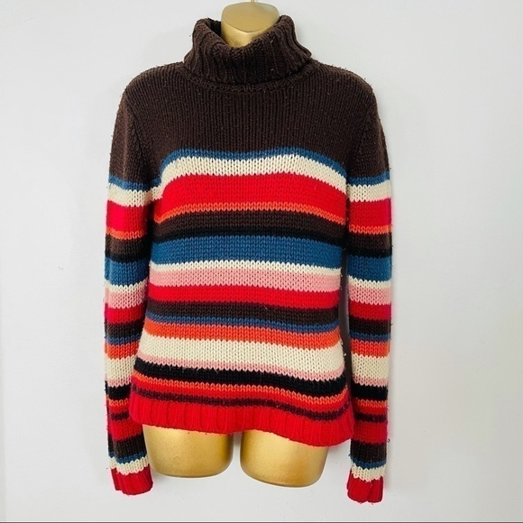 ZARA Striped Chunky Knit Turtleneck Sweater | Retro Fall Cozy Chic - Picture 2 of 5